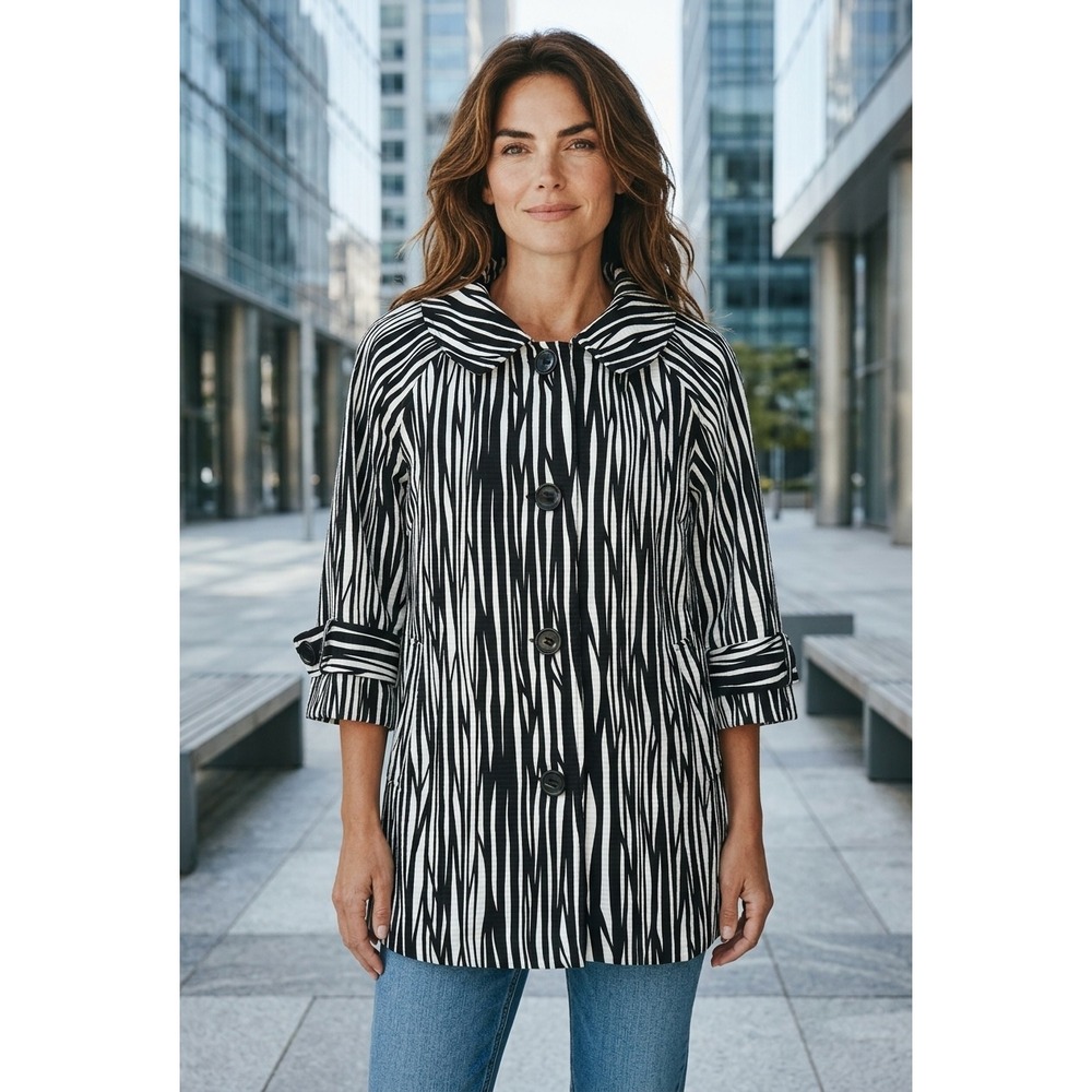 Signature By Robbie Bee Zebra Print Jacket Womens 8 Black White Topper Career